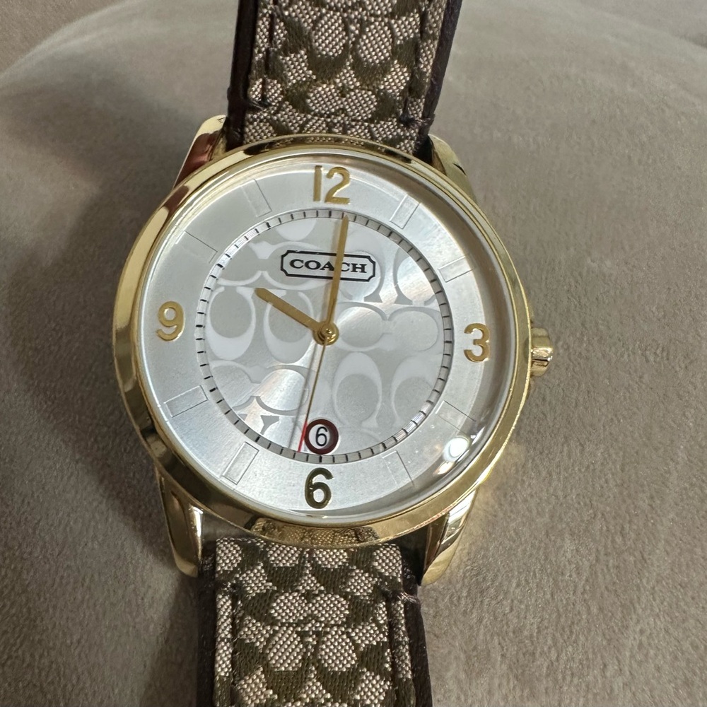 Coach Gold and Tan Monogram Watch